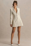 Blossoming Nude Plunge Neck Tailored Mini Dress With Pleating