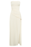 Bex Strapless Slinky Maxi Dress With Split Ivory