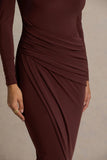 Zephyra Brown High Neck Wrapped Maxi Dress