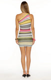 Benzi Multi Sparkle Stripe One Shoulder Mini Dress