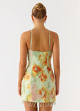 Gatiana Beaded Sequin Mini Dress Green Floral Beaded