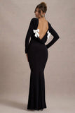 Rosalee Black Long Sleeve Cowl Back Maxi Dress With Bows