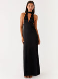 Alicia Satin Halter Maxi Dress Black