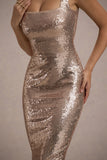 Sweet Spark Rose Gold Sequin Square Neck Midi Dress