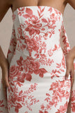 Lywenn Pink Porcelain Print Bandeau Maxi Dress With Cape