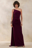 Bettine Burgundy Asymmetric Neck Maxi Dress With Cape Sleeve
