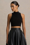 Sian Black High Neck Crop Top