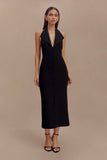 Annita Crepe Halter Midi Dress Black