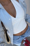 Lola Blue Stripe Embroidered Button Up Shirt