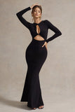Denisse Black Long Sleeve Cut Out Twisted Maxi Dress