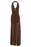 Aubree Crepe And Mesh Maxi Dress Chocolate Mocha