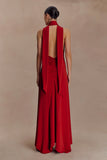 Juliet Slinky Maxi Dress With Scarf Ruby