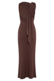 Catelyn Asymmetrical Scuba Jersey Midi Dress Cacao Brown
