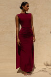 Saige Burgundy Cap Sleeve Gathered Maxi Dress