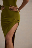 Astra Green One Shoulder Asymmetric Maxi Dress
