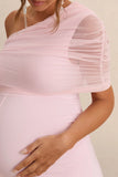 Mariska Light Pink Asymmetric Neck Maternity Jumpsuit With Sash Detail