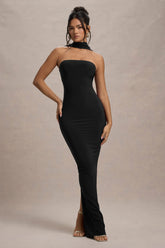 Nobu Black Bandeau Maxi Dress With Halter Collar