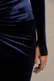 Countess Navy Velvet Bardot Neck Wrapped Maxi Dress With Front High Split