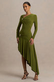 Alexia Green Asymmetric Neck Maxi Dress With Gold Details