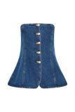 Lennox Strapless Long Line Button Top Dark Blue