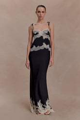 Nina Satin And Lace Maxi Skirt Black Ivory