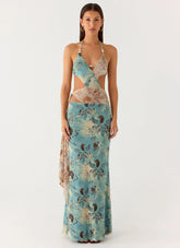 Rebel Beaded Maxi Dress Aqua Blur