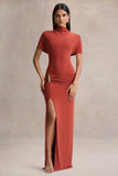 Arlena Rust High Neck Wrapped Maxi Dress