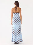 Alessandro Halter Maxi Dress Blue Mocha Dot