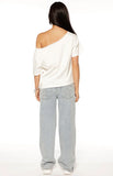 Amelie White Printed Off Shoulder Oversized Tee
