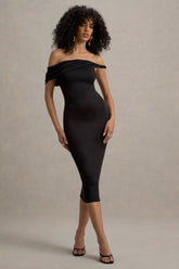 Skye Black Twisted Bardot Midi Dress