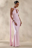 Rhoda Light Pink Twist Halter Neck Cape Maxi Dress