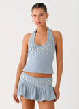 Vegas Nights Halter Neck Top Blue