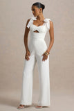 Claudelle White Flared Leg Jumpsuit With Organza Bow Straps