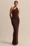 Delisse Brown Asymmetric Neck Maxi Dress