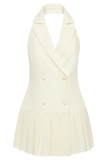 Antoinette Pleated Mini Dress Ivory