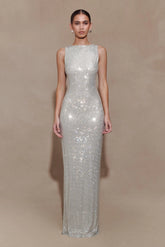 Magnolia Sleeveless Diamante Maxi Dress Silver