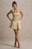 Bramble Ivory Satin Square Neck Puffball Mini Dress