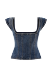 Loretta Cap Sleeve Denim Top Washed Dark Blue