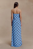 Amaya Strapless Chiffon Maxi Dress Blue Polka Dot