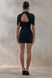 Perdi Black Bodycon Mini Dress With Twisted Cape