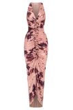 Alessandra Slinky Ruffle Maxi Dress Pink Blurred Floral Print