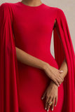 Briony Red Crew Neck Maxi Dress With Cape Sleeves