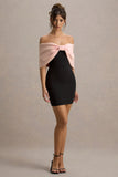 Sadie Black Pink Bow Bardot Mini Dress