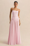 Nicolette Pink Square Neck Maxi Dress With Ruched Detailing