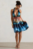 Naxos Multi Blur Print Plunge Neck Babydoll Mini Dress