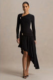 Alexia Black Asymmetric Neck Maxi Dress With Gold Details