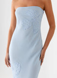 Sassafras Beaded Flower Strapless Maxi Dress Blue