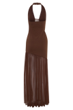 Aubree Crepe And Mesh Maxi Dress Chocolate Mocha