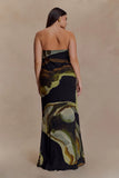 Amaya Strapless Chiffon Maxi Dress Green Fluid Reverie Print