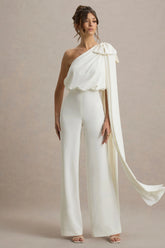 Alice Cream Asymmetric Bow Shoulder Jumpsuit With Drape